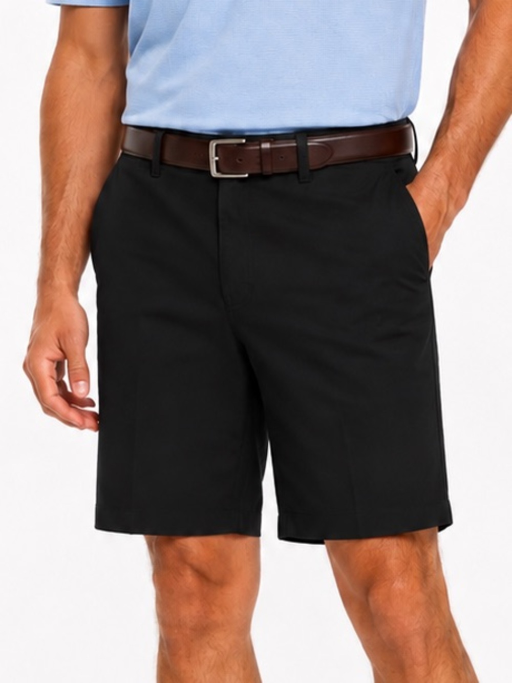 NWT Haggar Cool 18 Pro Expandable Waist Golf Shorts Black Stretch 42W